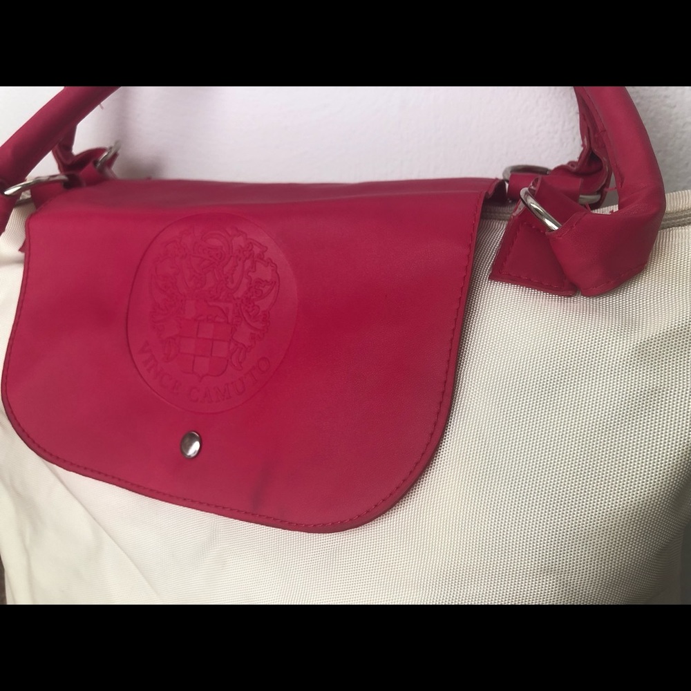 Hot pink and ivory tote bag